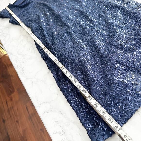 Eliza J. Navy Blue Sequin V Neck Fitted Sheath Midi Dress Women’s Size 10 NEW - Picture 11 of 13